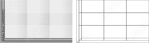 スタイリッシュなグレーのグリッドレイアウトとワイヤーフレームの比較セット。webサイト構成やカタログの割り付け、資料の分割テンプレート。
