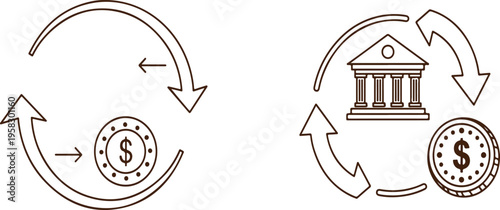 Bank transfer process flow circular diagram illustration