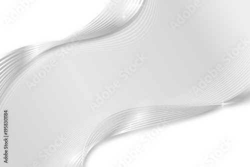 銀色の流線型ウェーブが交差する高級感のある背景素材。ビジネスカード、証明書、テクノロジー、未来をイメージした光沢感のあるベクター。