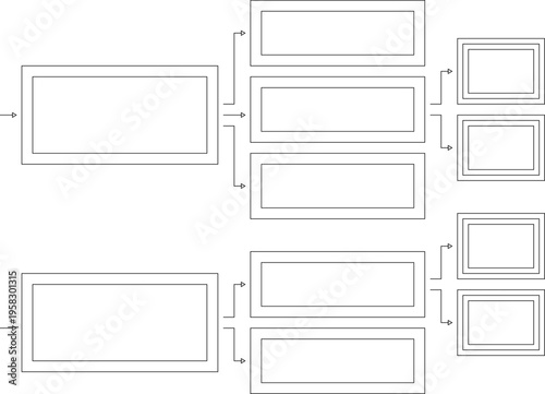 空のフローチャートと組織図のフレームセット ビジネスプレゼンテーション用テンプレート 白背景のベクターイラスト