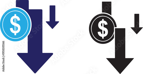 Decreasing financial value downward money trend and falling currency
