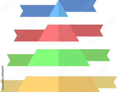 立体感のある折り重なった4色のフラットなリボンバナーと見出し用ラベルのベクターセット