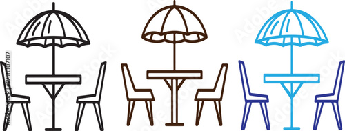 Outdoor patio furniture set with umbrella and two chairs