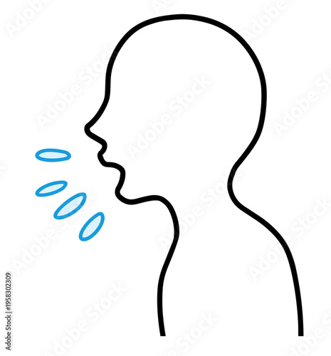 くしゃみで飛沫を飛ばす人物の横顔イラスト：風邪・花粉症・感染症対策のインフォグラフィック