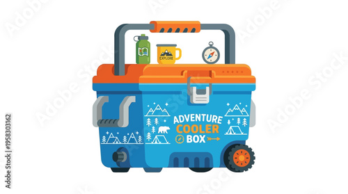 Blue and Orange Adventure Cooler Box with Accessories.