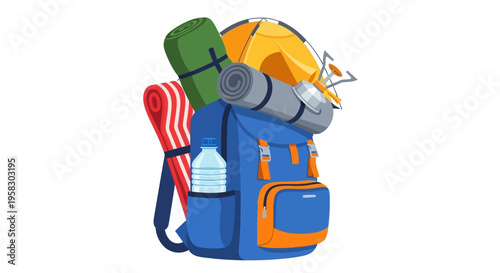 Blue Backpack Packed for Outdoor Adventure.