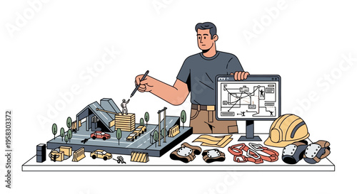 Architectural designer working on a detailed building model.
