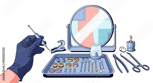 Body Piercing Tools and Jewelry Setup for Procedure.