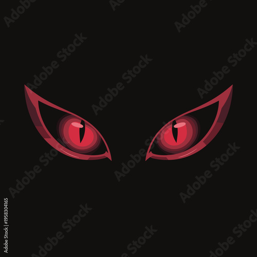 Glowing intense red eyes piercing through total darkness capturing a sinister demonic presence or predatory monster gaze in a minimalist horror illustration perfect for dark fantasy gaming or scary co
