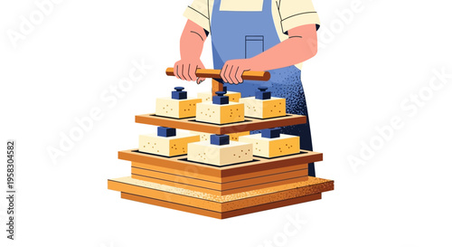Artisan Cheese Making Process with Traditional Wooden Press.