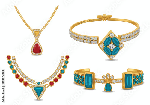 Exquisite Gold Jewelry Collection with Vibrant Gemstones - Necklaces and Bracelets