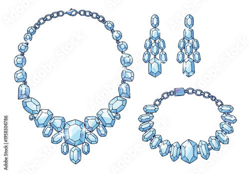 Exquisite Set of Sparkling Gemstone Jewelry Featuring a Necklace, Earrings, and Bracelet