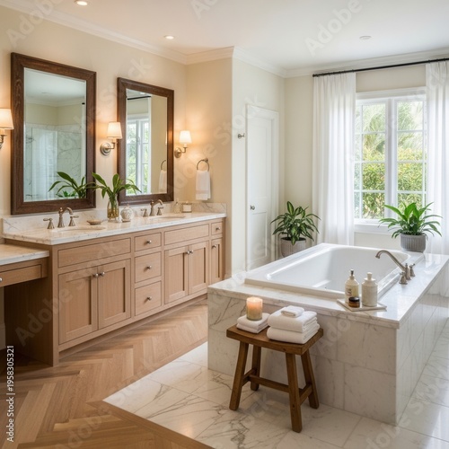 Elegant Master Bathroom Suite With Soaking Tub And Double Vanity