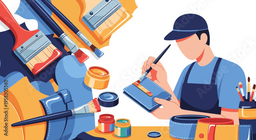 Artist painting a small object with precision and care.