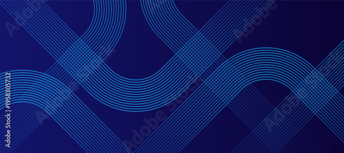 Abstract Geometric lines on blue background. Geometric stripe line art design. Modern shiny blue diagonal rounded lines pattern. Suit for presentation, banner, cover, web, flyer, poster, brochure