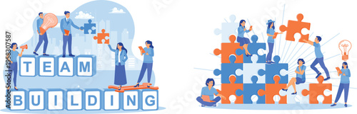 Collaborative teamwork and puzzle-solving to illustrate team building concepts