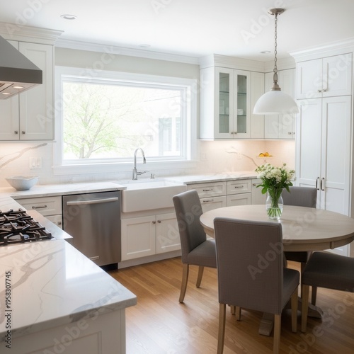 Elegant Modern Kitchen Interior With Dining Nook And Natural Light