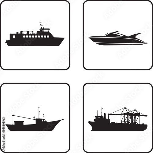 Minimalist black and white transportation set