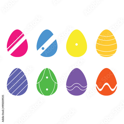 Colorful Easter eggs in various patterns.