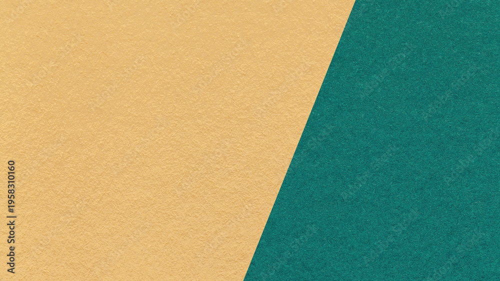 Fototapeta premium Light ochre texture background with dark emerald diagonal angled split and copy space for template, banner, presentation