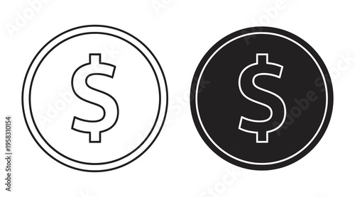Two dollar coin icons, one outlined and one solid, representing currency and finance.