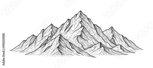 Majestic mountain range with detailed rocky peaks and natural landscape vector illustration