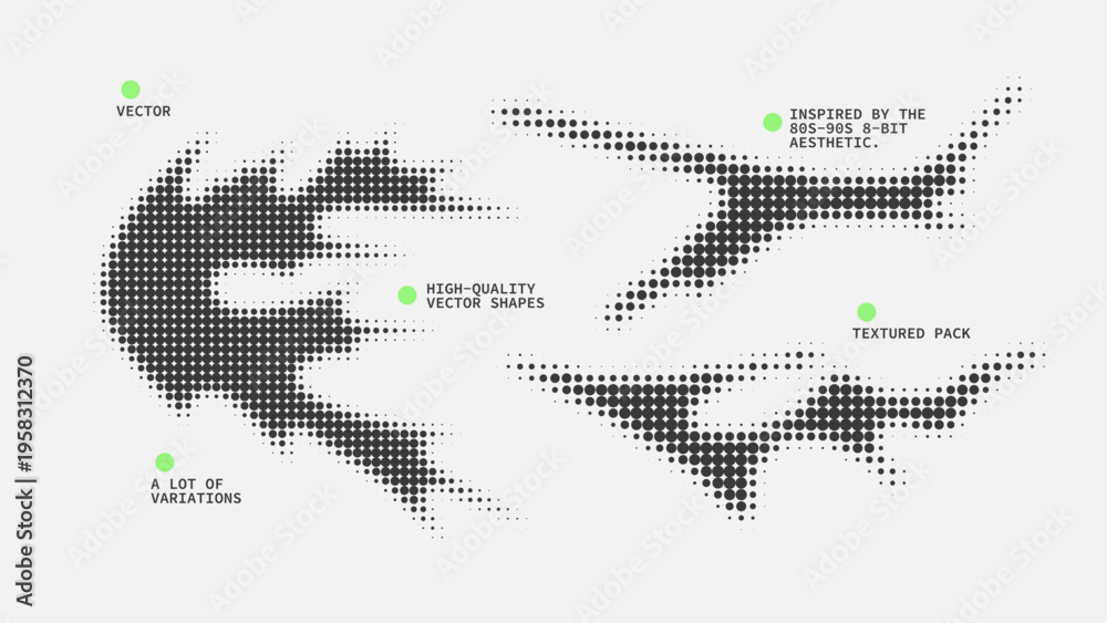Fototapeta premium Geometric Shapes Set With Vector Bitmap Dithering Texture.