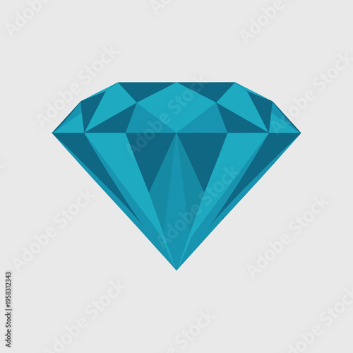 Minimalist blue diamond gemstone vector icon isolated on a neutral light grey background reflecting wealth luxury jewelry fashion success finance prosperity assets investment brilliance carat sparkle 