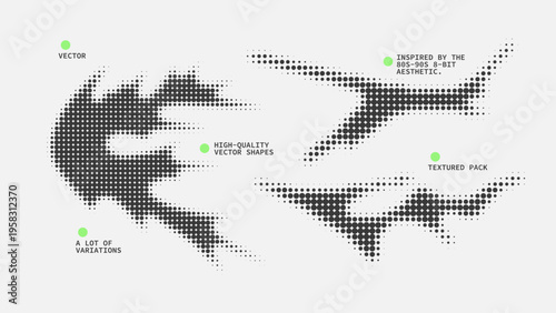 Geometric Shapes Set With Vector Bitmap Dithering Texture.