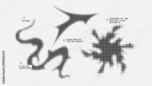 Geometric Shapes Set With Vector Bitmap Dithering Texture.