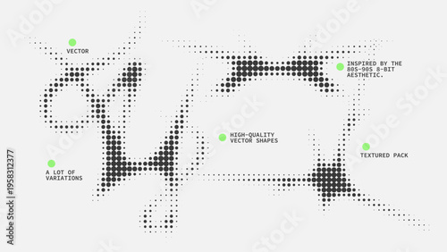 Geometric Shapes Set With Vector Bitmap Dithering Texture.