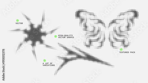 Geometric Shapes Set With Vector Bitmap Dithering Texture.