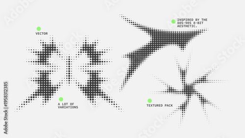 Geometric Shapes Set With Vector Bitmap Dithering Texture.