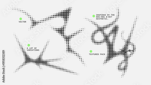 Geometric Shapes Set With Vector Bitmap Dithering Texture.