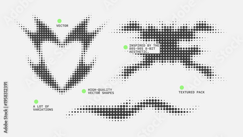 Geometric Shapes Set With Vector Bitmap Dithering Texture.