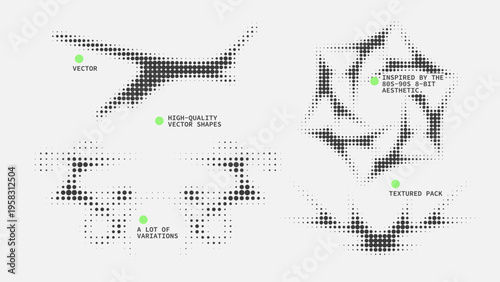Geometric Shapes Set With Vector Bitmap Dithering Texture.
