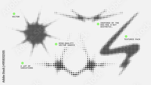 Geometric Shapes Set With Vector Bitmap Dithering Texture.