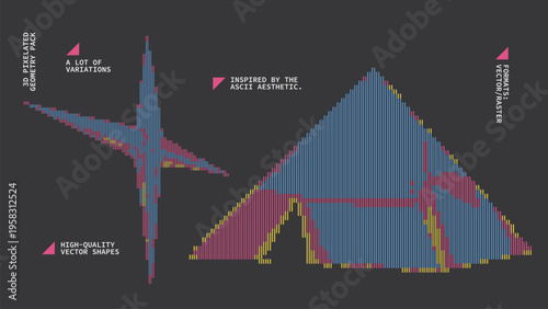 Geometric Shapes Set With Vector Bitmap Dithering Texture.