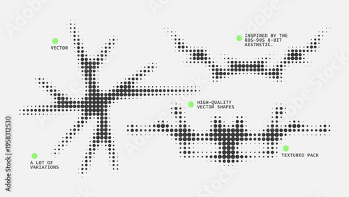 Geometric Shapes Set With Vector Bitmap Dithering Texture.