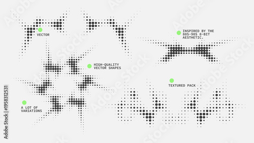 Geometric Shapes Set With Vector Bitmap Dithering Texture.