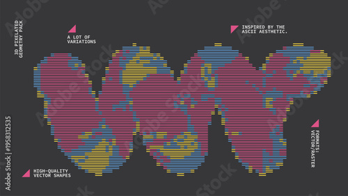 Geometric Shapes Set With Vector Bitmap Dithering Texture.