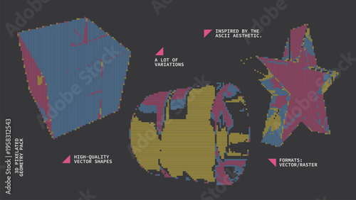 Geometric Shapes Set With Vector Bitmap Dithering Texture.