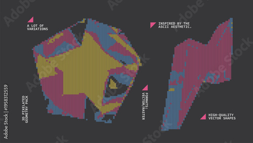 Geometric Shapes Set With Vector Bitmap Dithering Texture.