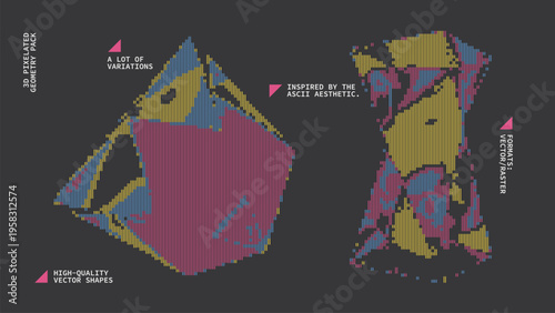 Geometric Shapes Set With Vector Bitmap Dithering Texture.