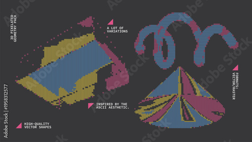 Geometric Shapes Set With Vector Bitmap Dithering Texture.