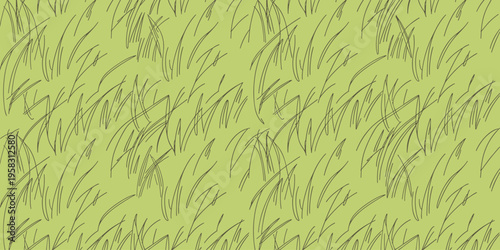 Abstract grass pattern background with hand drawn sketch lines on light green backdrop representing nature meadow texture for surface design wallpaper textiles crafting projects wrapping paper organic