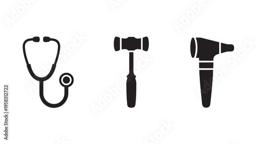 Vector Icons Of Medical Stethoscope, Gavel, And Hair Dryer For Healthcare, Law, And Beauty Concepts Medical Health Isolated On Transparent Background