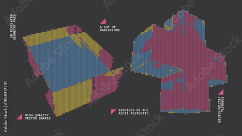 Geometric Shapes Set With Vector Bitmap Dithering Texture.