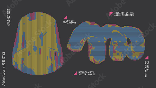 Geometric Shapes Set With Vector Bitmap Dithering Texture.