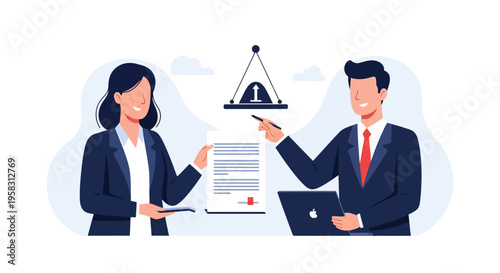 Business professionals discussing contract agreement and partnership.